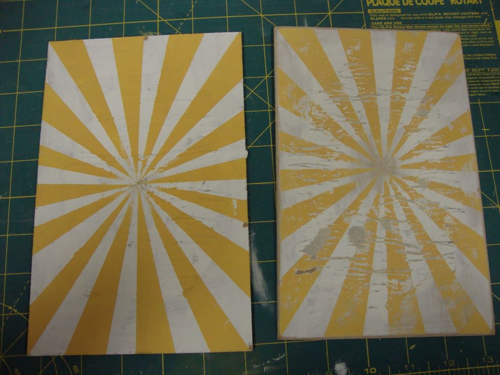 Freshly painted invitation on the left; distressed version on the right.