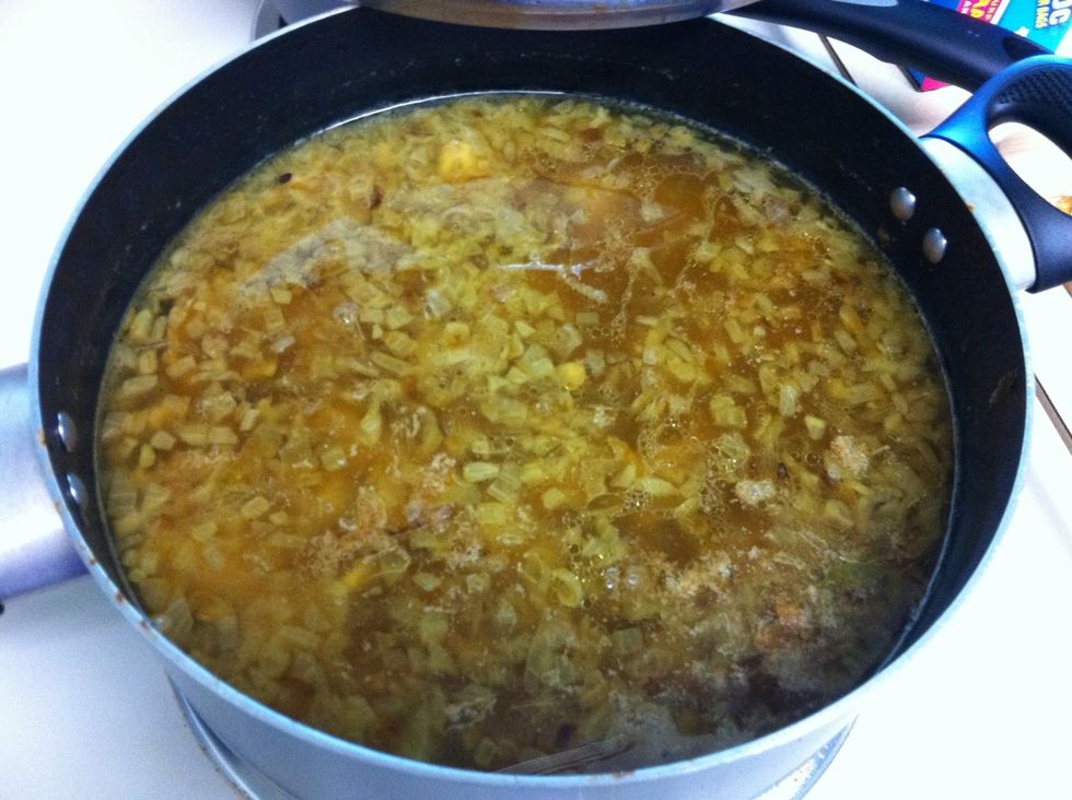 Fried mushrooms add boiled potatoes. boil all together 15 minutes.