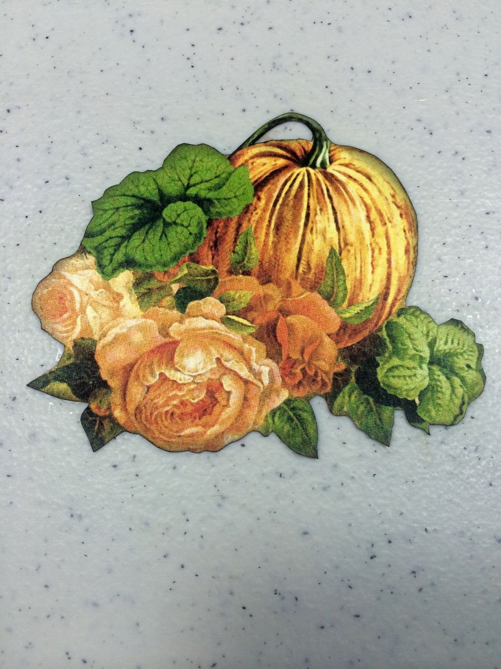 From "An Eerie Tale" paper, fussy cut the pumpkin image including flowers and leaves. Ink edges.