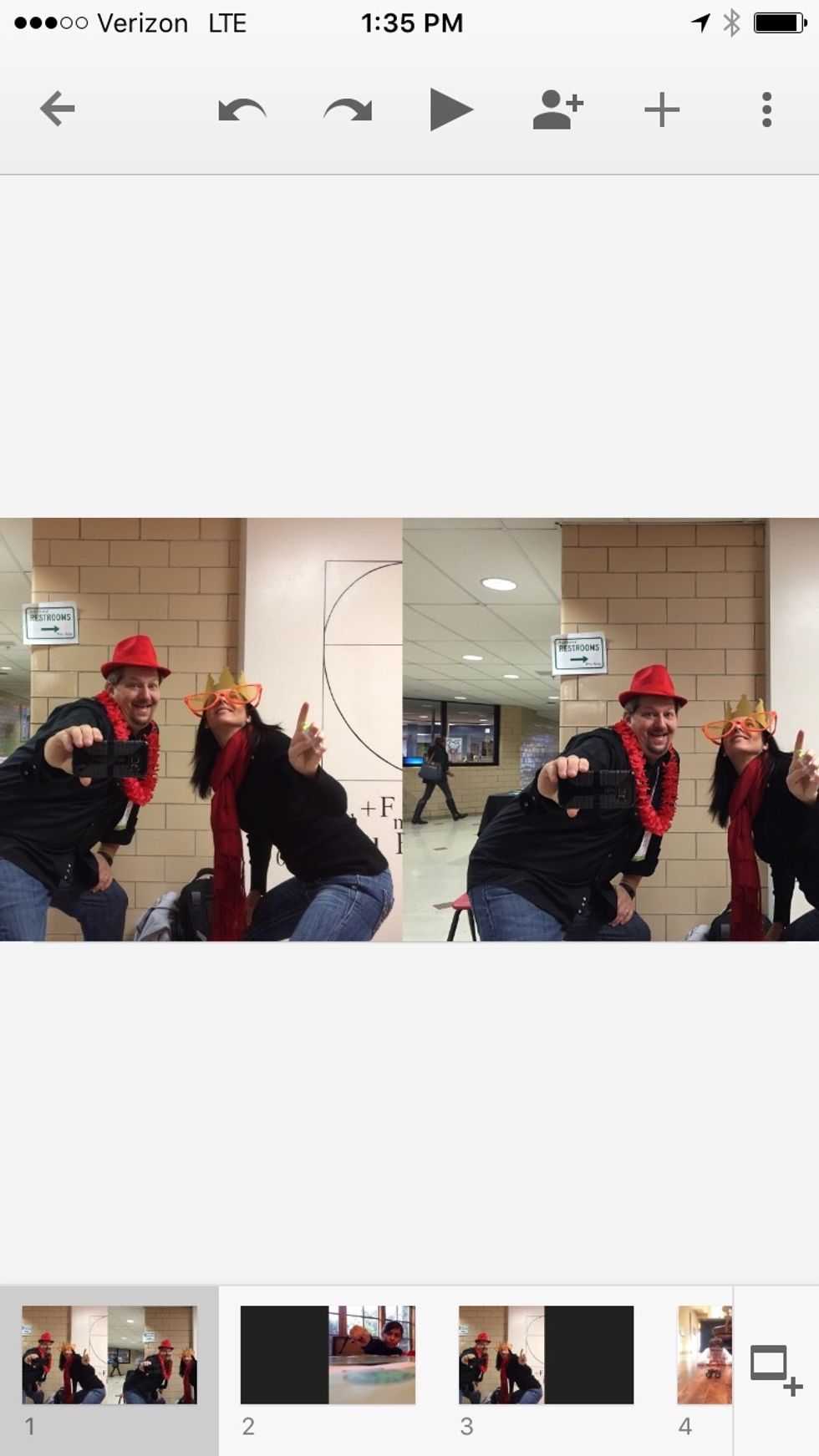 From each phone, add each of the two images on the same Google Slide. The photo shot on the left goes on left side. Photo on the right goes right. Adjust as needed.