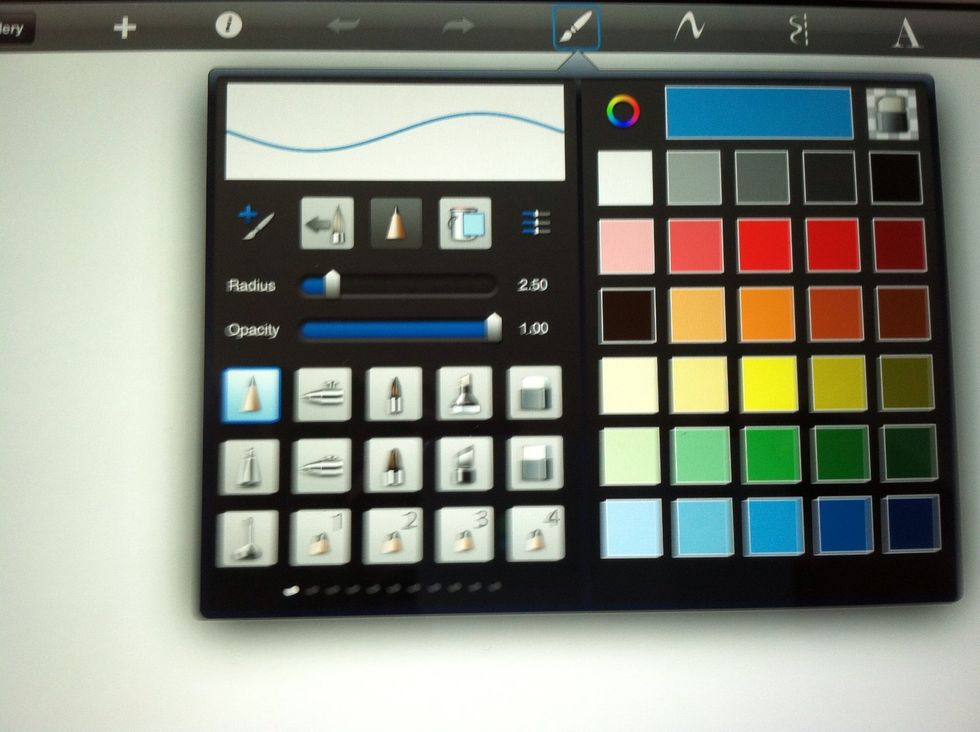 From here you can adjust size and opacity of your tools. Since I'm working with a sky blue (for a light sketch) that's what my pencil strokes will look like.