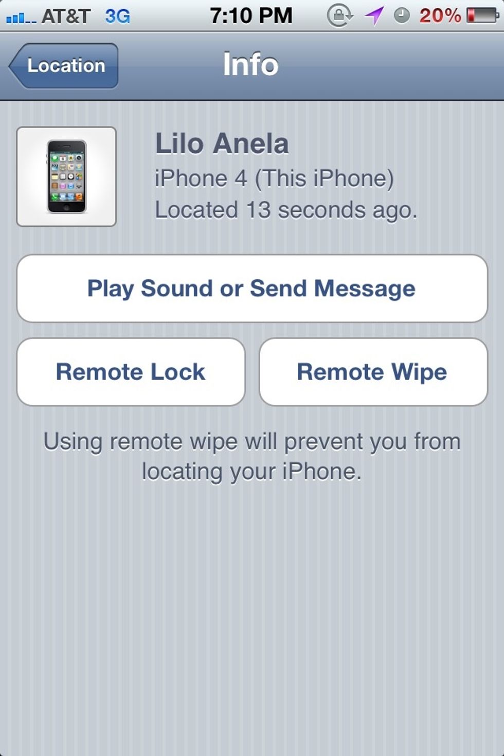 From here, you can send a message, lock the device,  or erase the device.