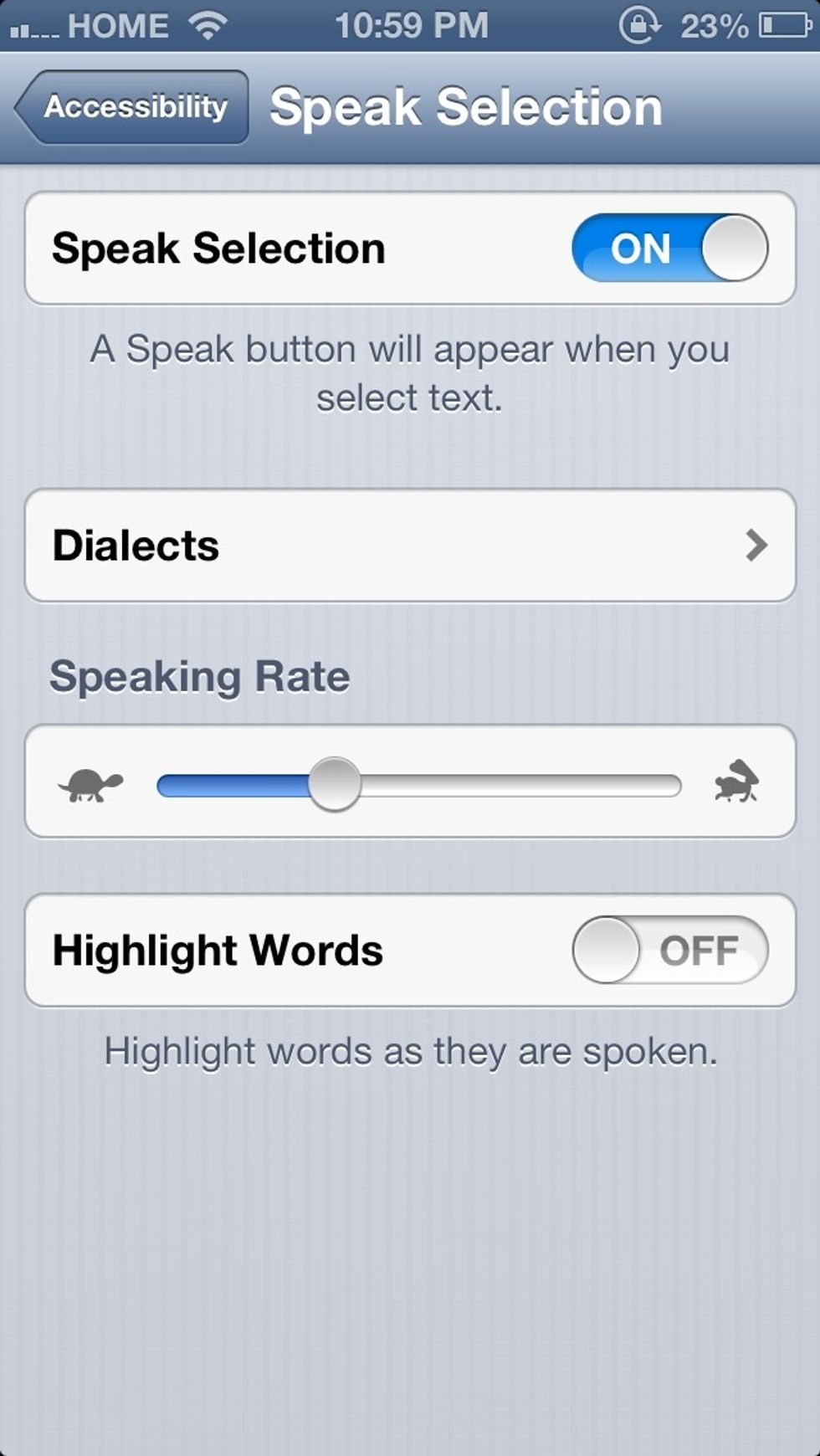 From here you have tons of cool options, from dialects, to the speed of the reading. You can even highlight words as they're spoken.