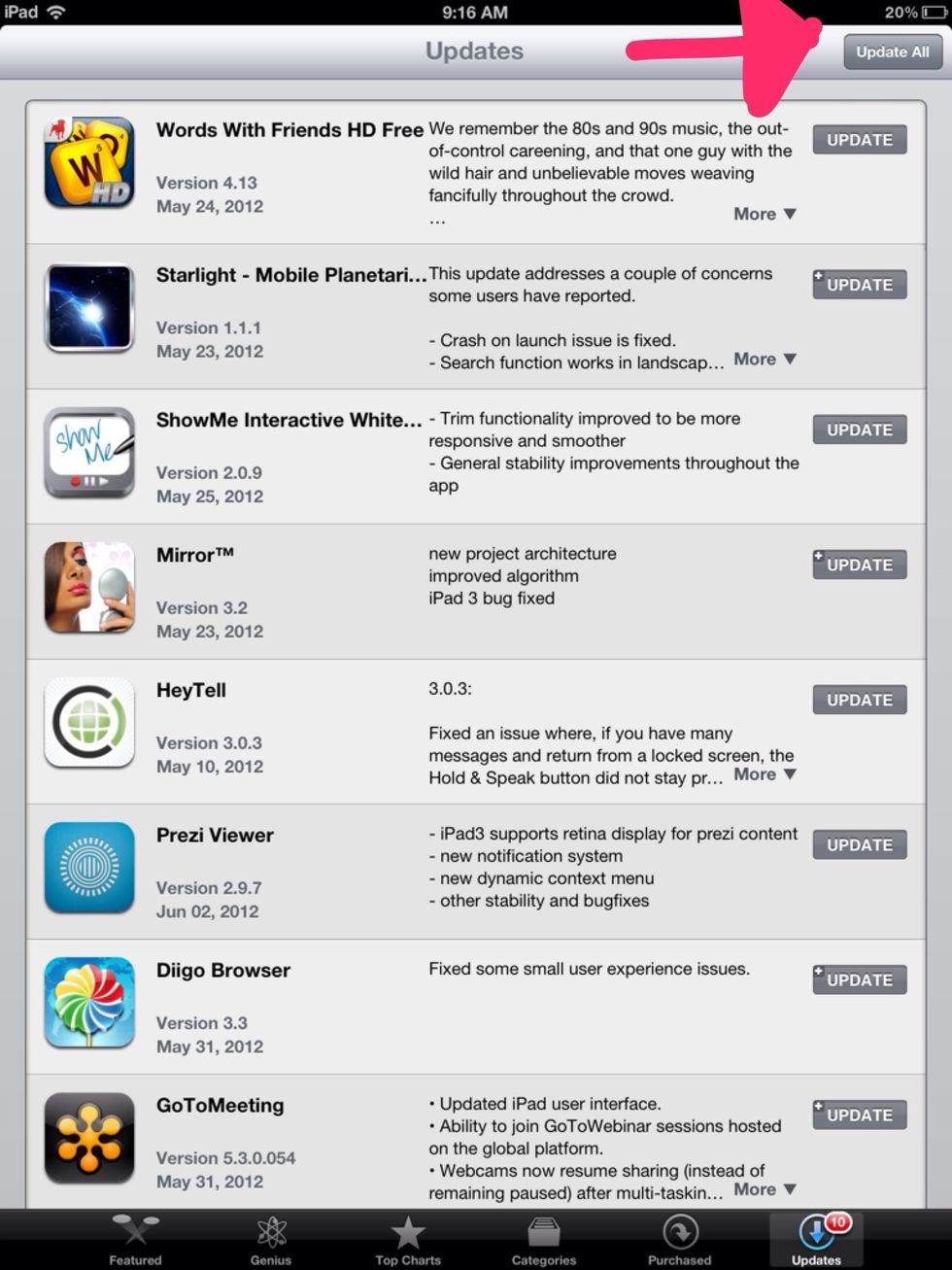 From here you will want to choose update all from the upper right-hand corner