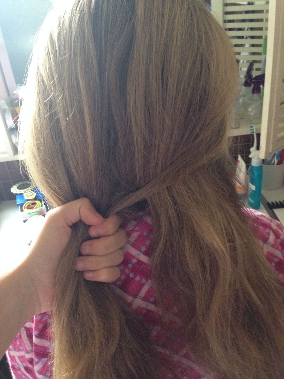 From one side of the hair take a small section from the back of the hair and cross it over to the other section of hair.