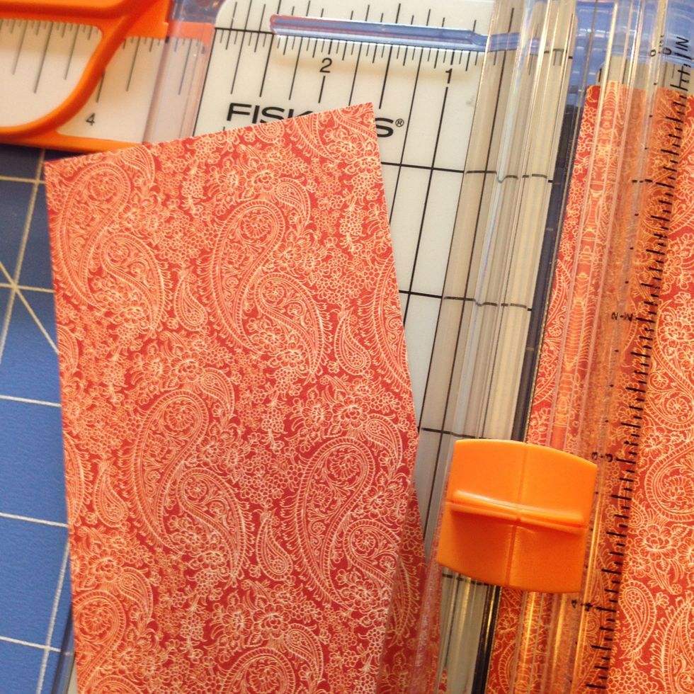 From the 6 x 6 Rare Oddities paper pad,  select the orange paper and cut a strip measuring 2 3/4 x 5".