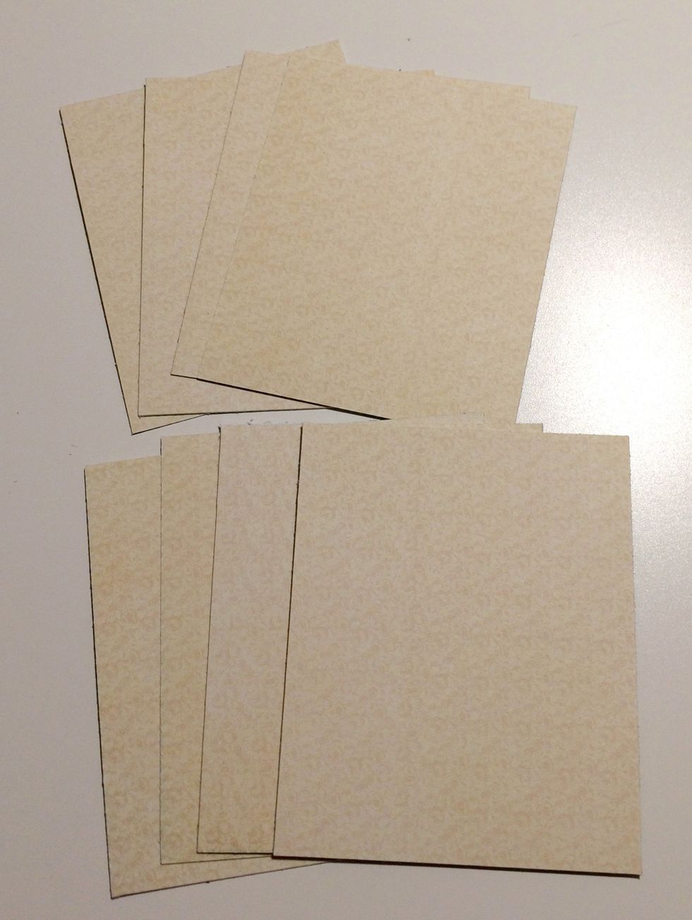 From the 6x6 paper pad, pull out two cream papers. From the cream papers, cut 8 pieces that measure 2 1/4" x 2 3/4".