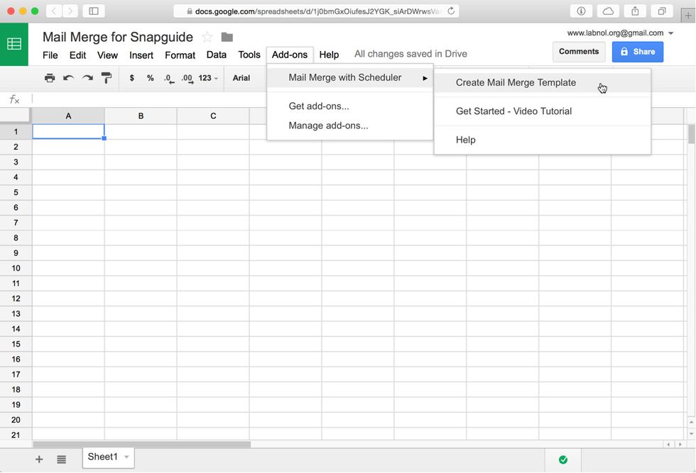 From the Add-ons menu, choose Mail Merge with Scheduler > Create Mail Merge Template.