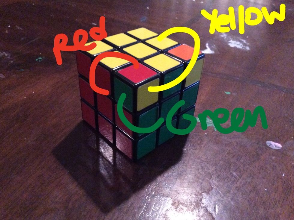 From the corner view, find one corner that has its colors corresponding to the three sides near it. If there are no pieces like that, you can start the next step on any side.