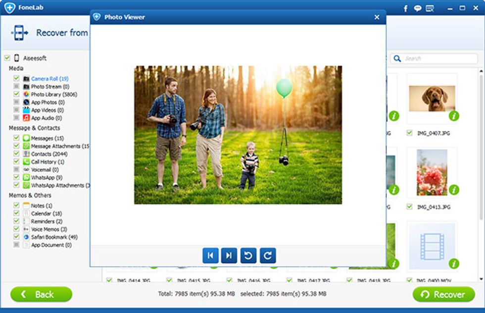 From the data menu on the left side, you can find all the deleted data. You can preview the data before recovering them from iPad.