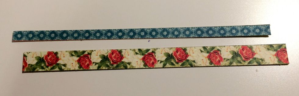 From the Equestrian Style paper, cut the blue diamond border out. Cut the border to 6". From the same piece of paper, cut the Rose border out. Cut the border to 6".