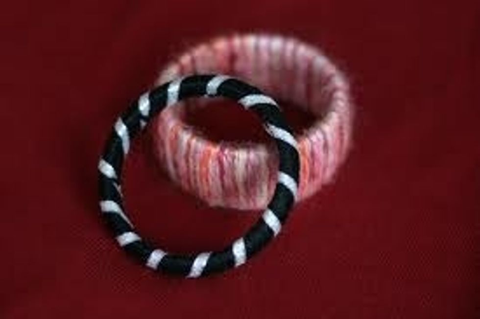 From the internet-These bangles were wrapped with wool..pretty good style statement for a chilly winter night..