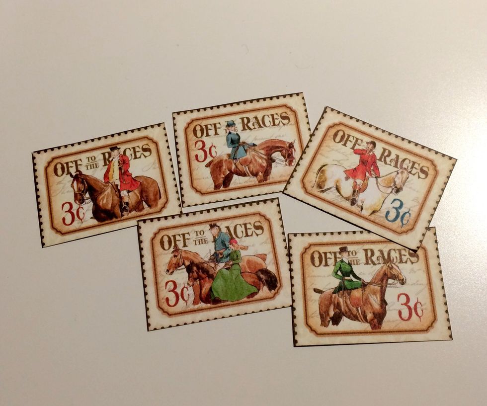 From the Kentucky Derby paper, cut out five stamps.