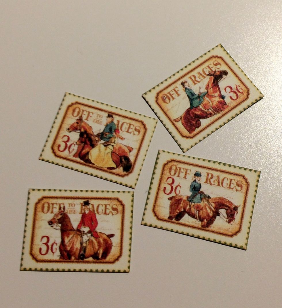 From the Kentucky Derby paper, cut out four stamps.