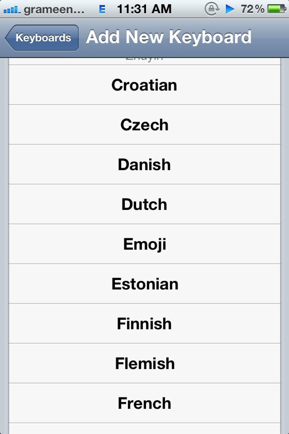 From the list look for the 'Emoji' keyboard and select it.