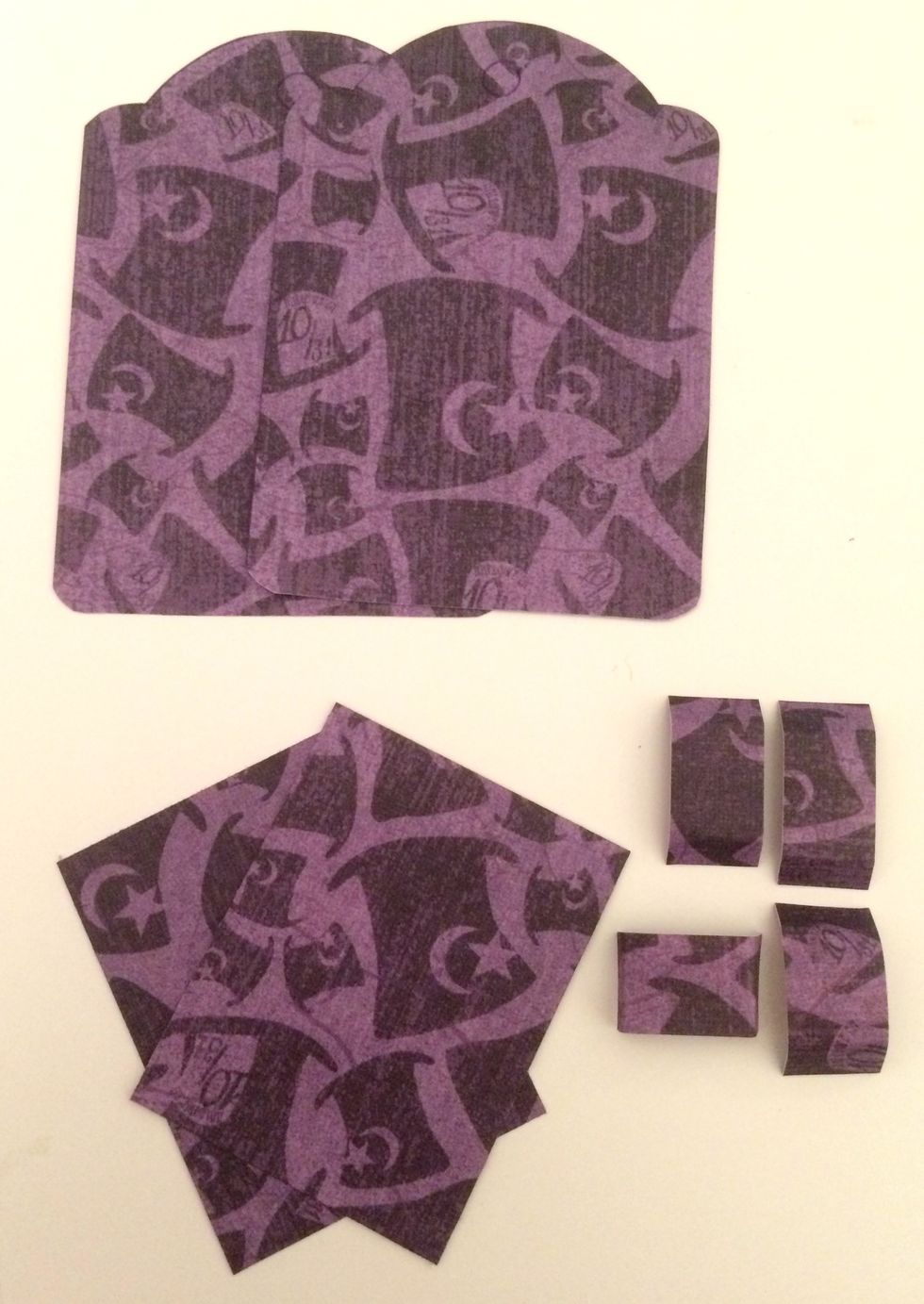 From the Mad Hatter paper, trace two ATC tags on the paper, cut out each traced tag. You'll need to cut one piece that measure 1 3/4" x 1 3/4" and cut two pieces out that measure 1/2" x 3/4".