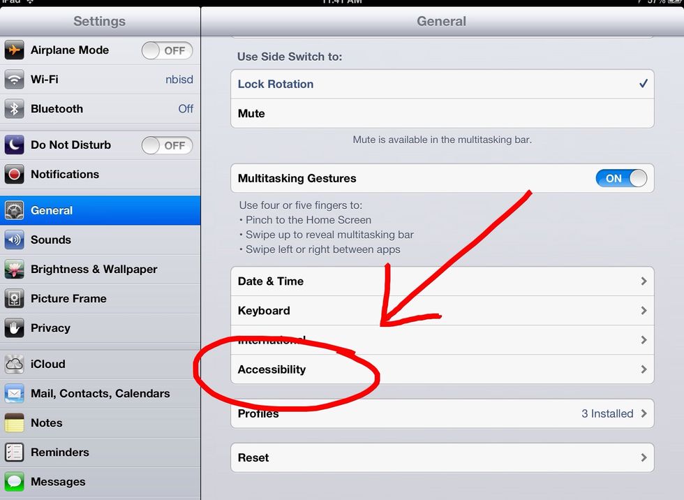 From the menu, select the "General" option. On the submenu, select "Accessibility ."