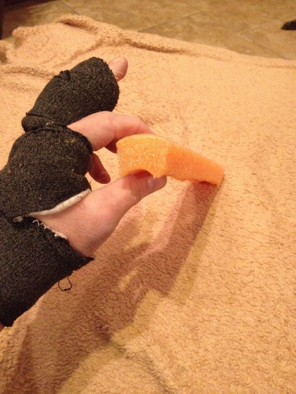 From the noodle, cut a section about an 1-1.5" inches wide. Then trim so it's roughly rectangular in shape.