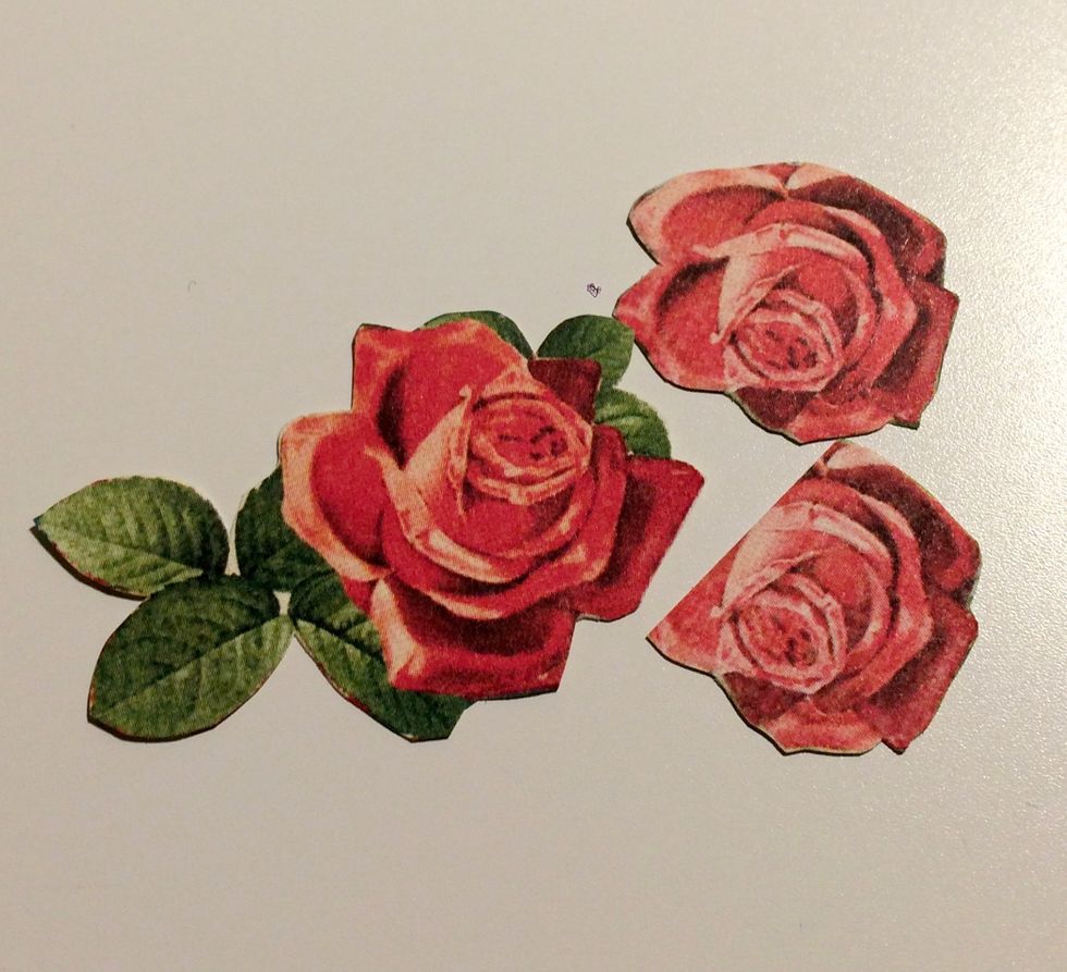 From the Run for the Roses paper, cut a rose with leaves as well as two other red roses.