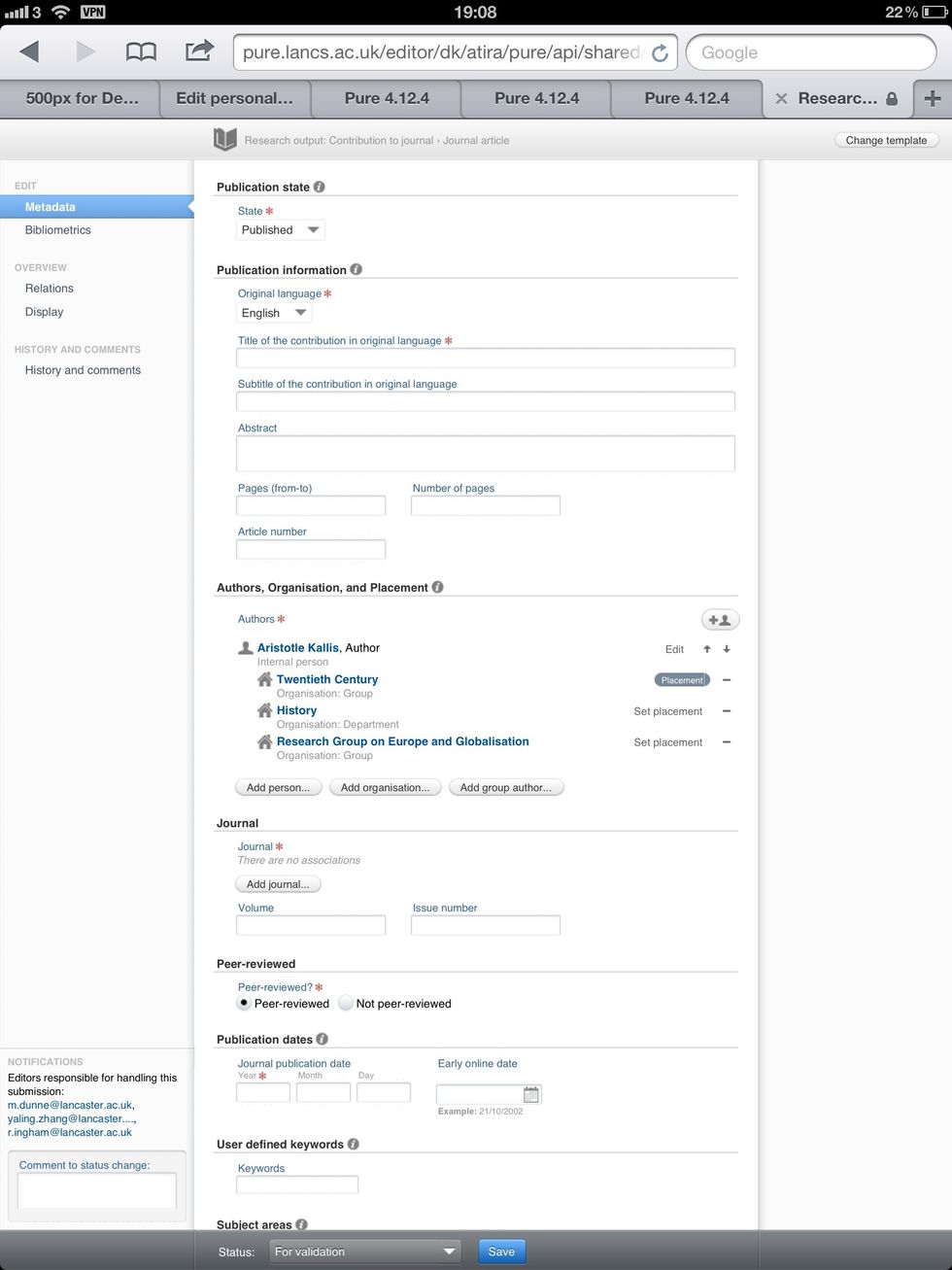 From the top menu you need to select the status of your publication