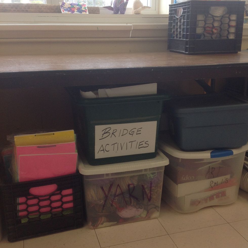 From the yarn tote by the window, select the yarn you would like to use first and roll off a small ball.