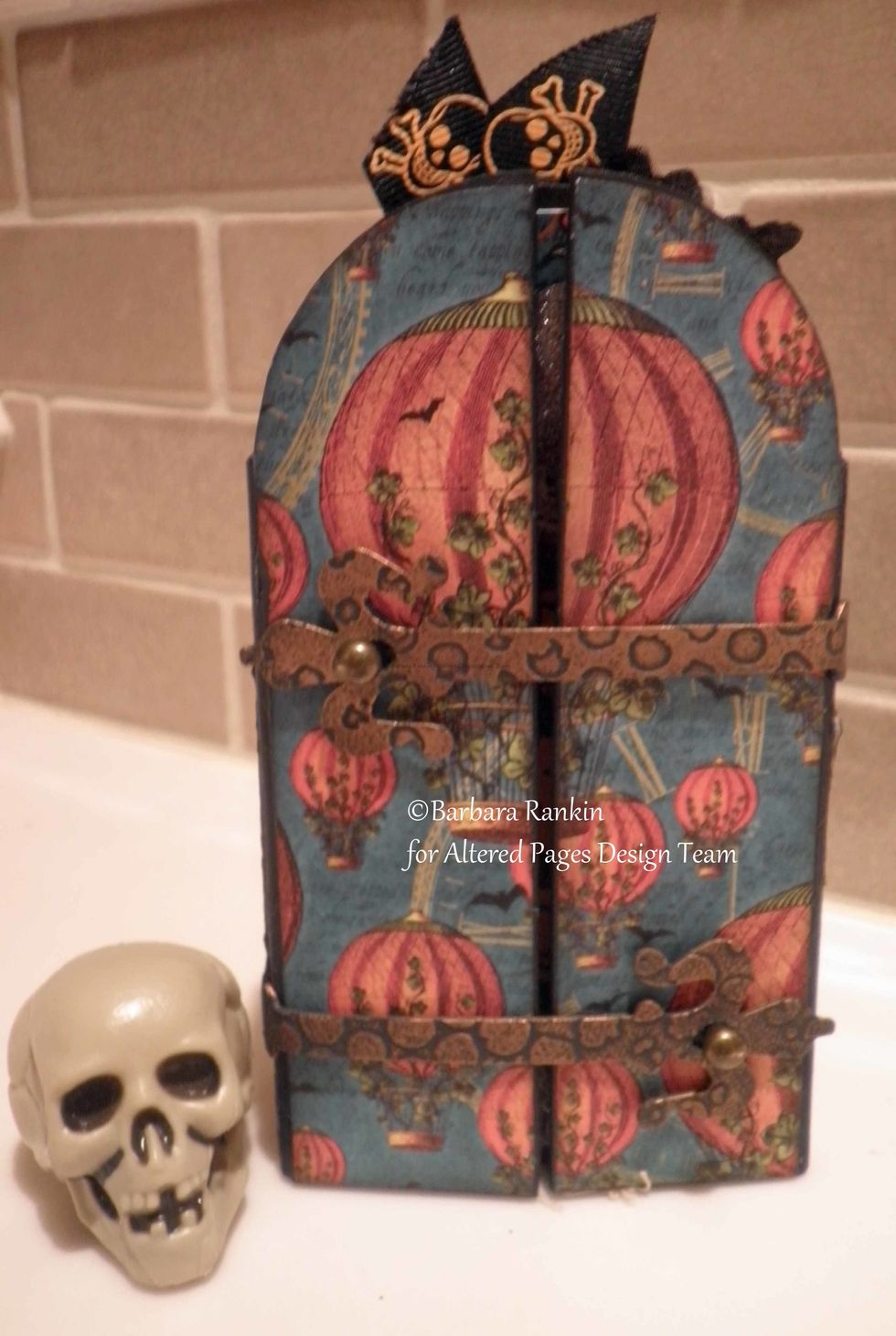 Front Book cover: As you can see, the hardware hinges are now taught from the addition of embellishments, but check the fit as you decorate to make sure you can still close your book.