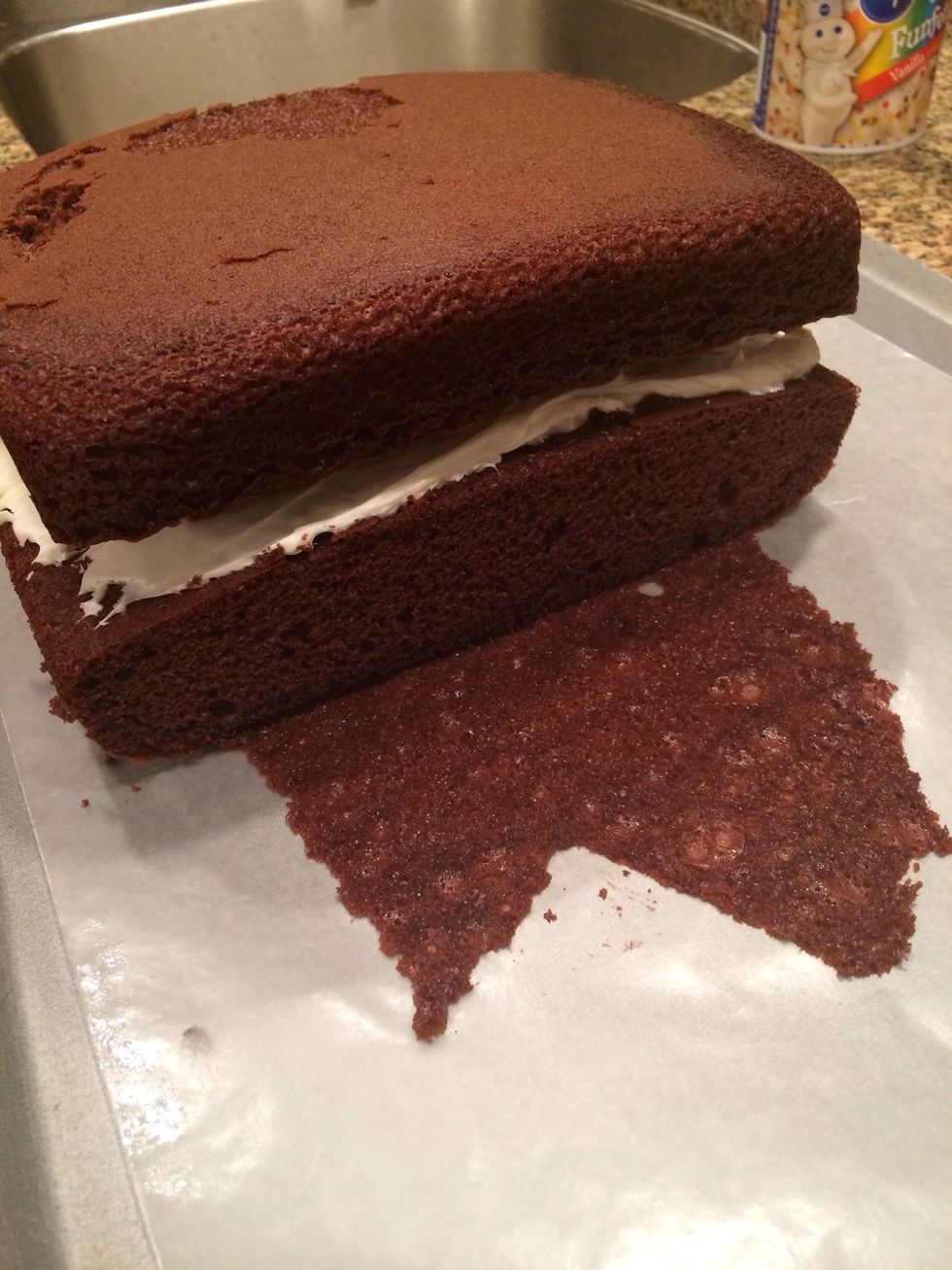 Frost half the cake and flip the other side on top of it.