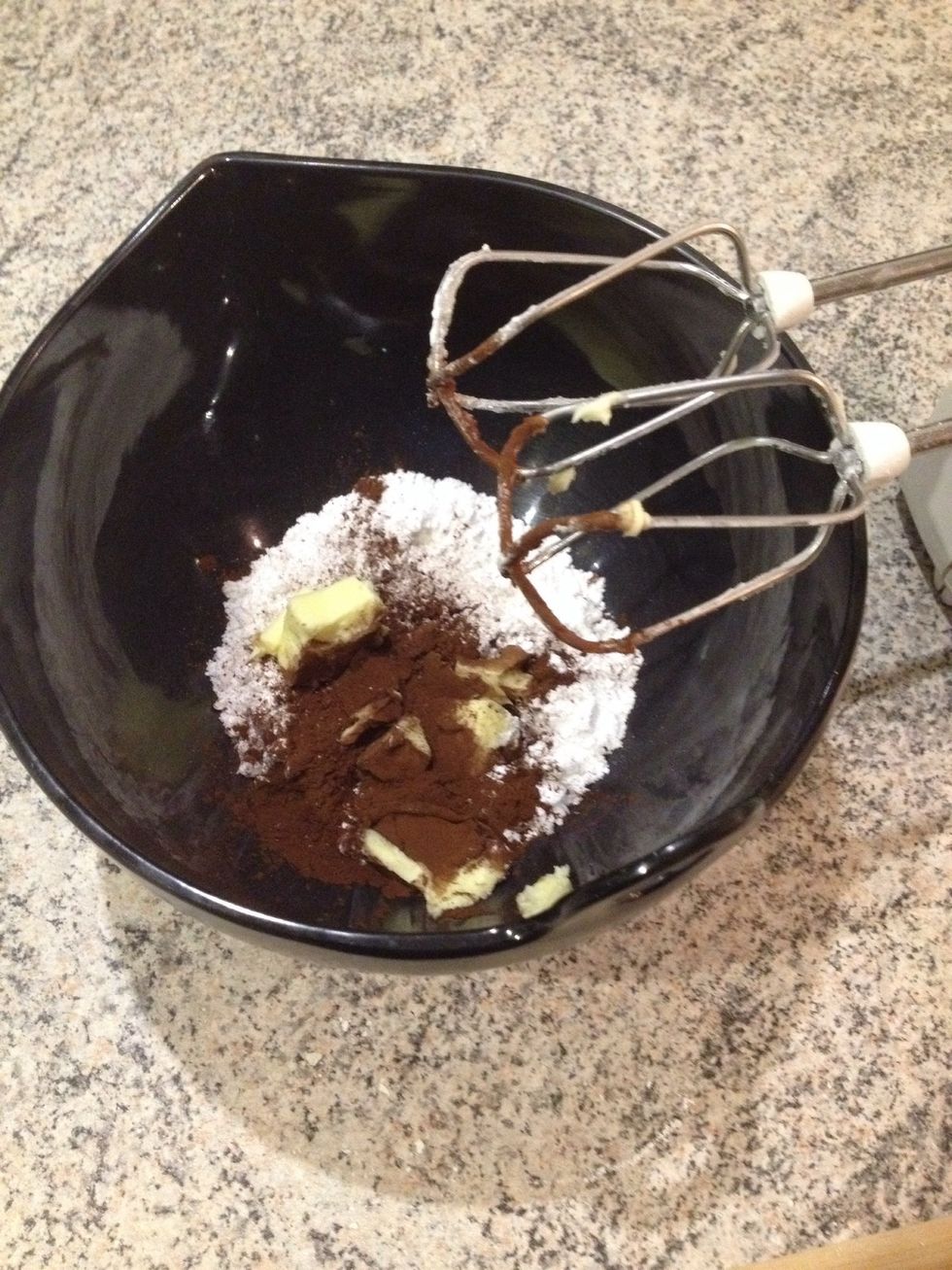 Frosting for the banana cupcakes; add butter, cocoa and icing sugar to a bowl