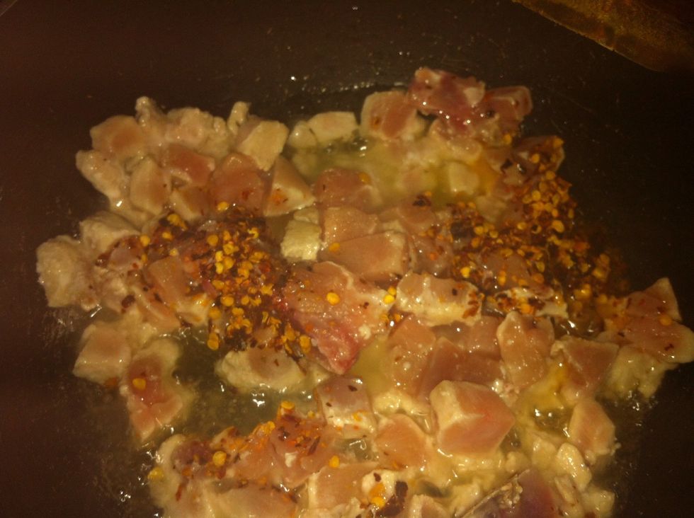 fry chicken meanwhile add ground round red pepper