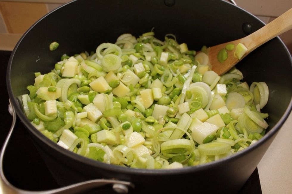 Fry everything in olive oil for about 15 minutes while steering occasionally, until...