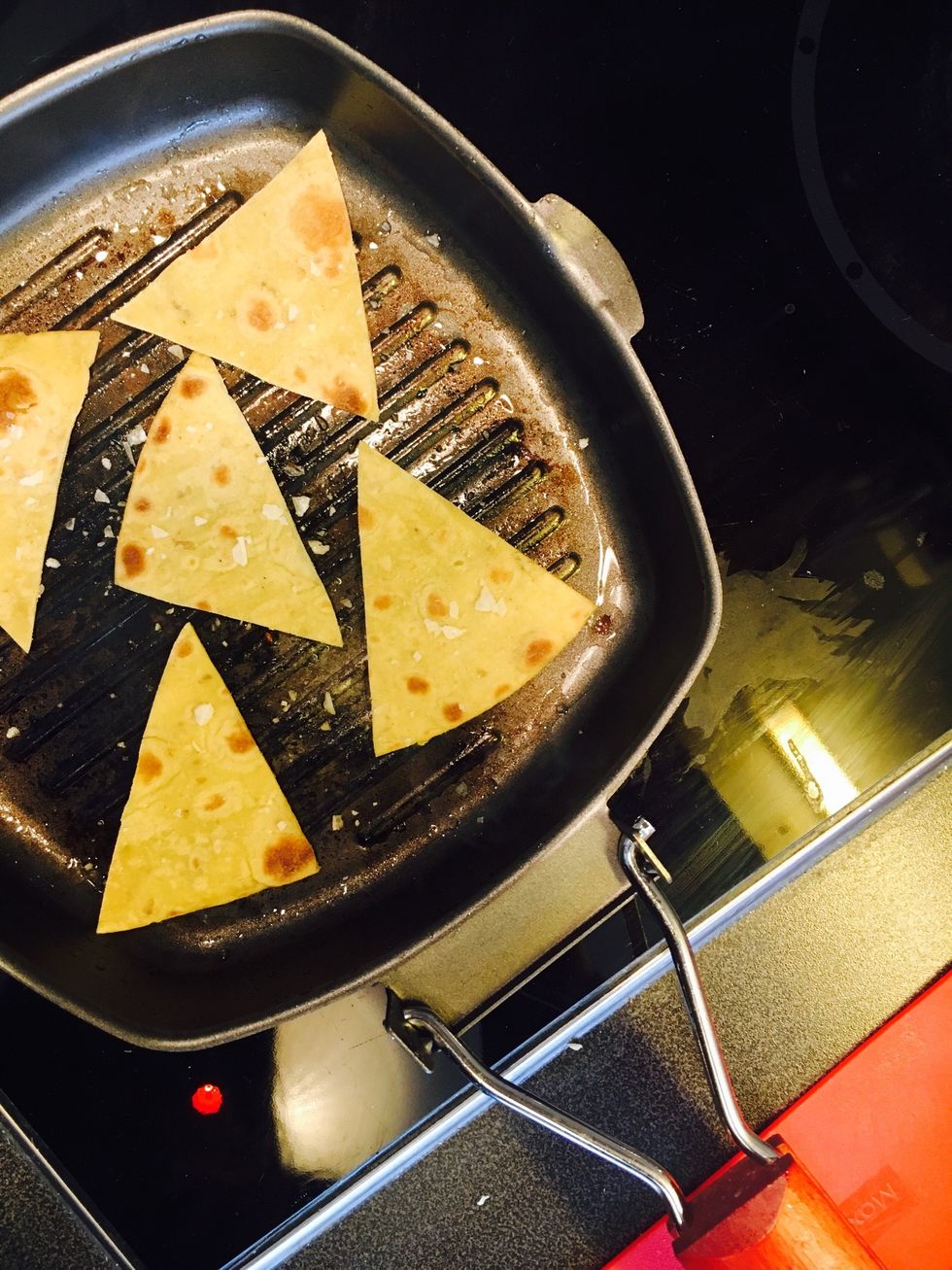 Fry in griddle pan with a little oil until it gets nice grill marks