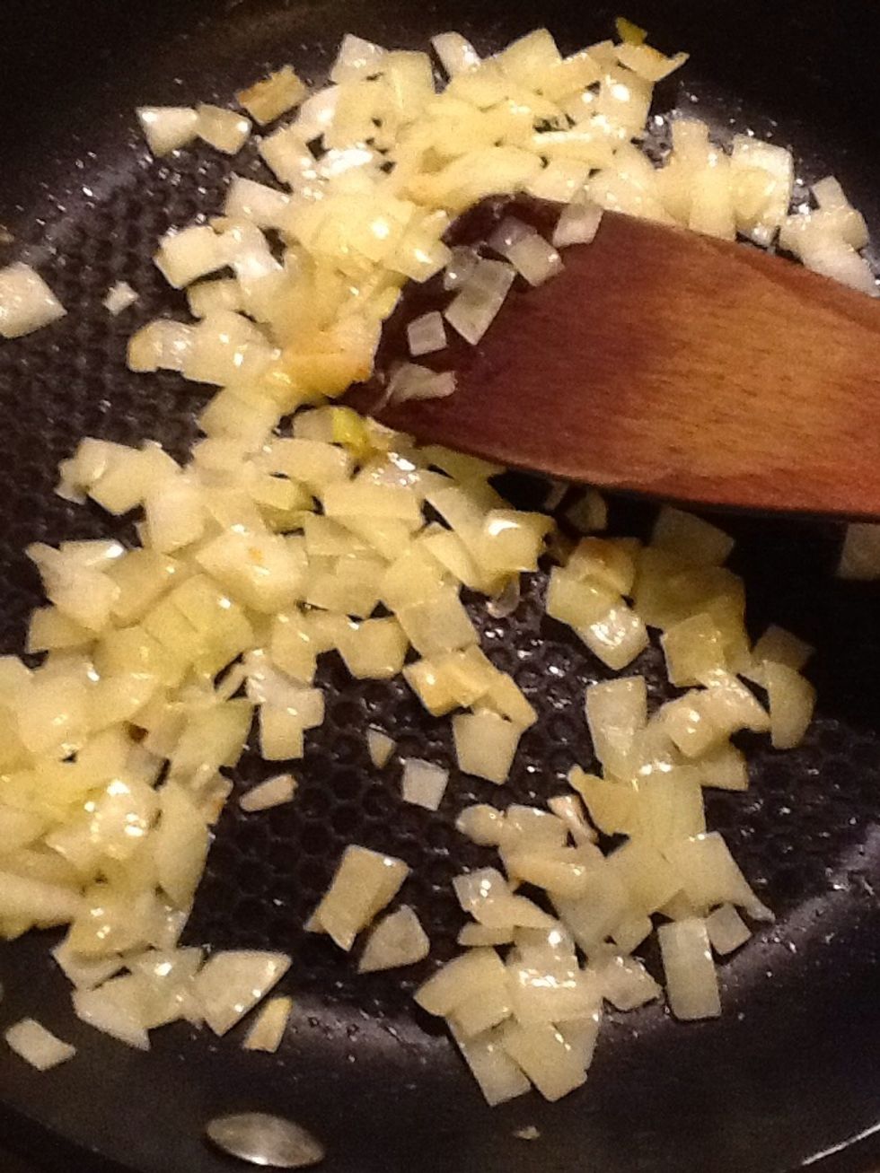 Fry in the butter on medium heat for about 5 minutes until it becomes clear