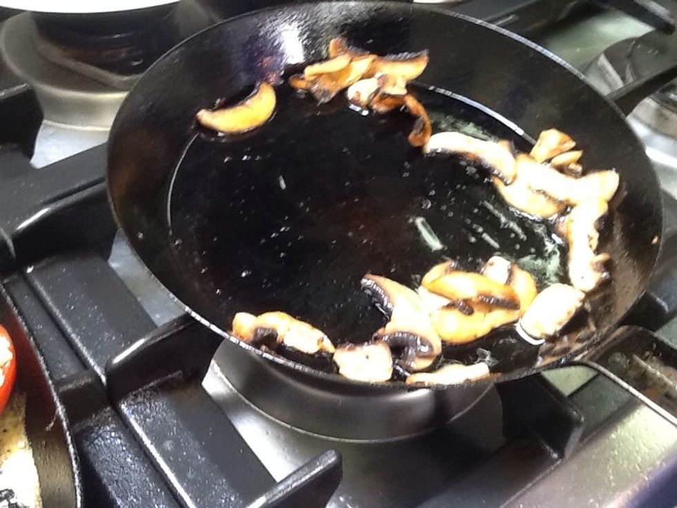 Fry mushrooms in the same pan as the egg and sausages on a low heat