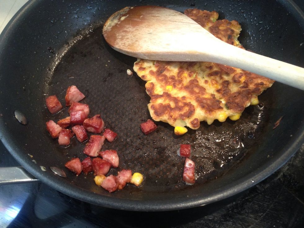 Fry off some diced ham in the pan until brown