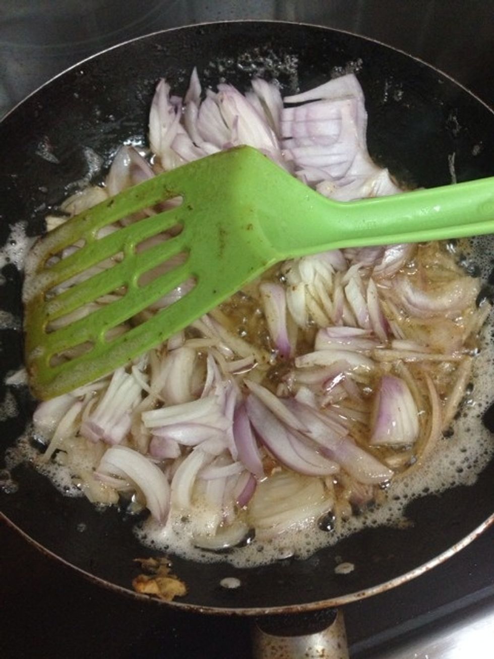 Fry onions until pinkish white so the rawness goes away.
