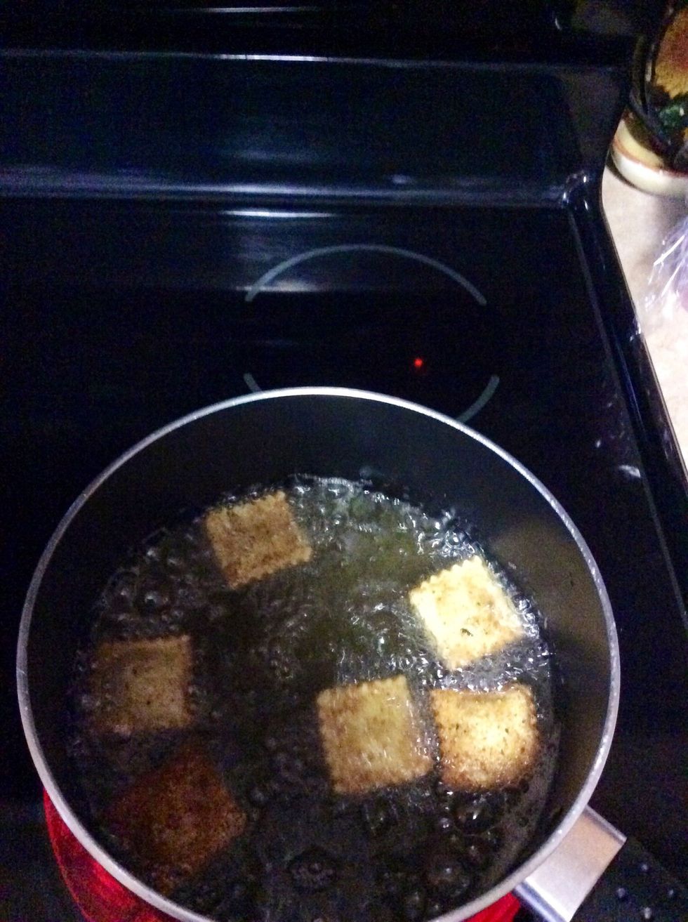 Fry ravioli a few at a time