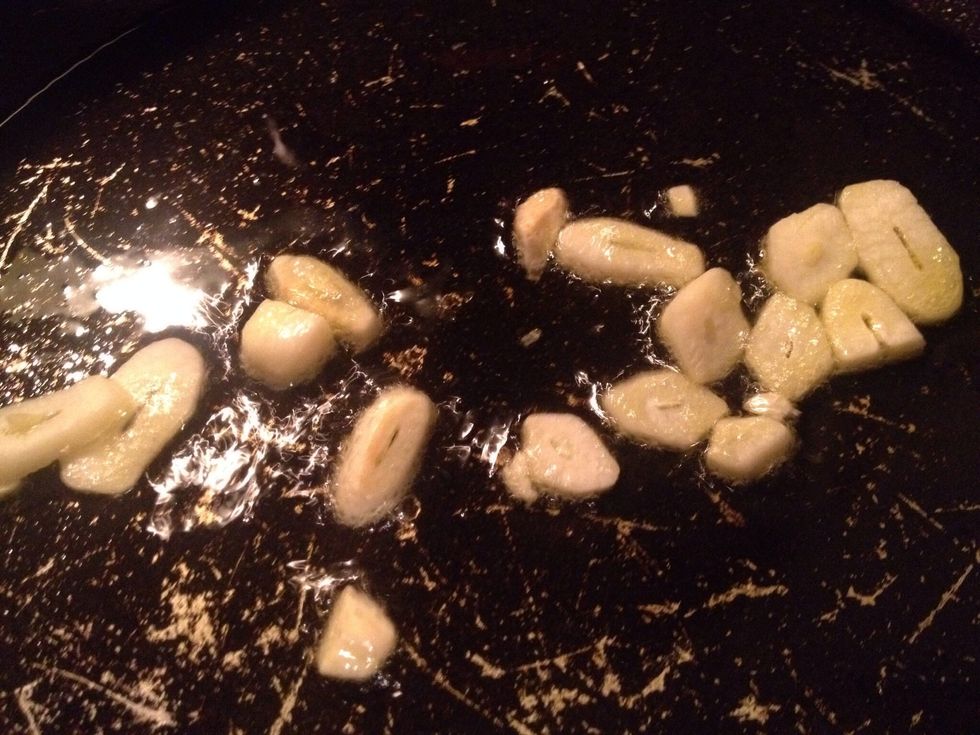 Fry the garlic on olive oil just until before they turn light brown
