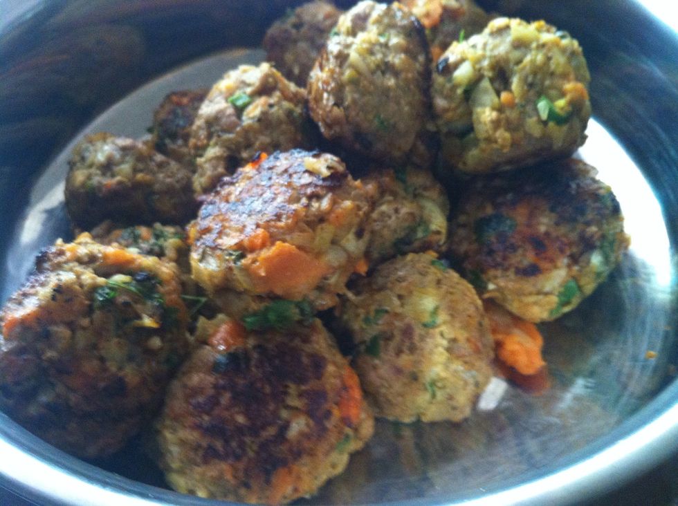 Fry the lamb meatballs in batches