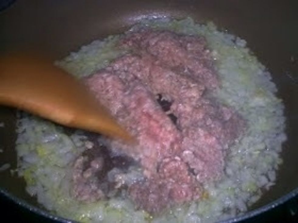 Fry the Minced Beef together with the aromatic cut Onions.