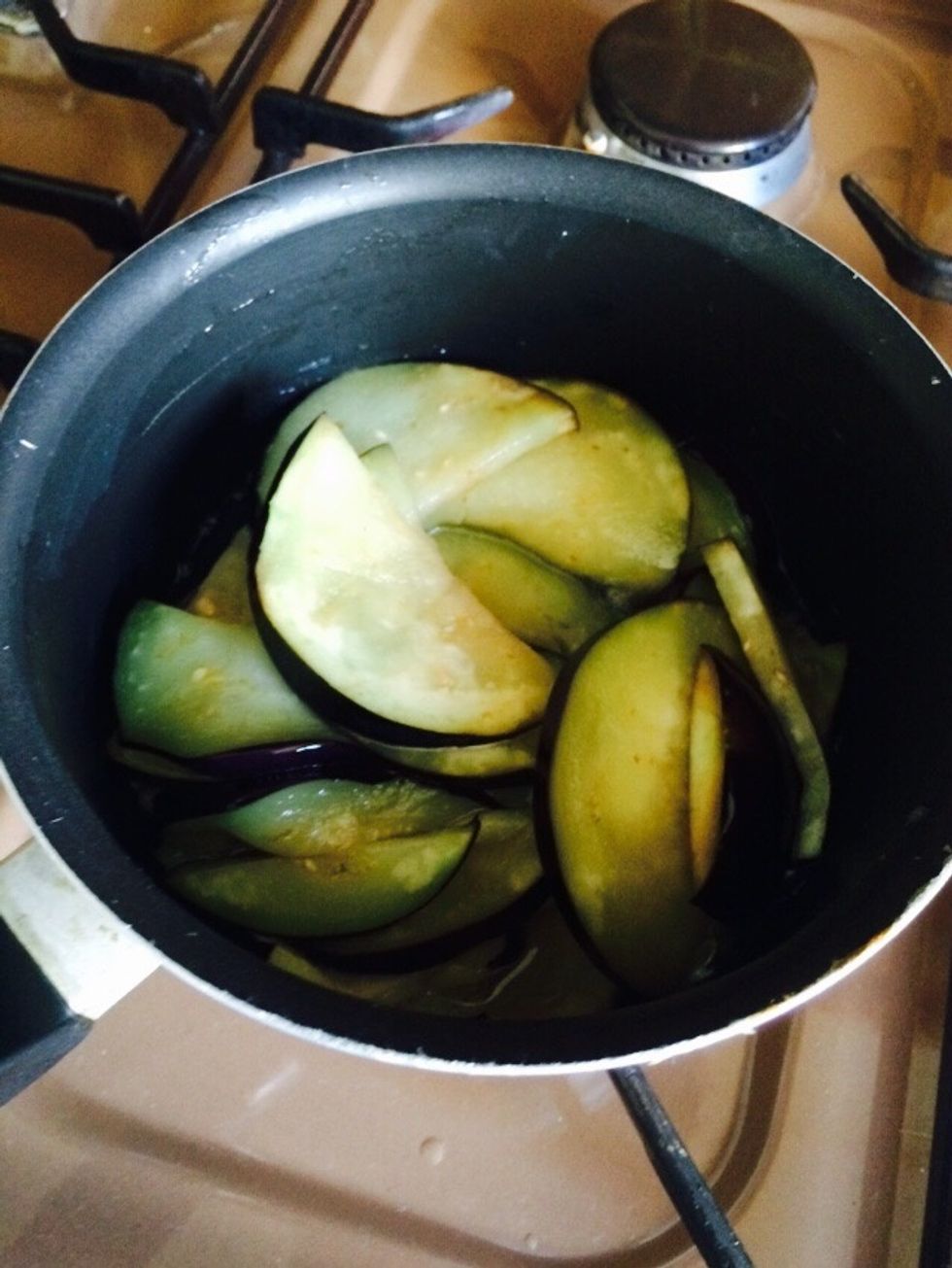 Fry the obergine on medium heat