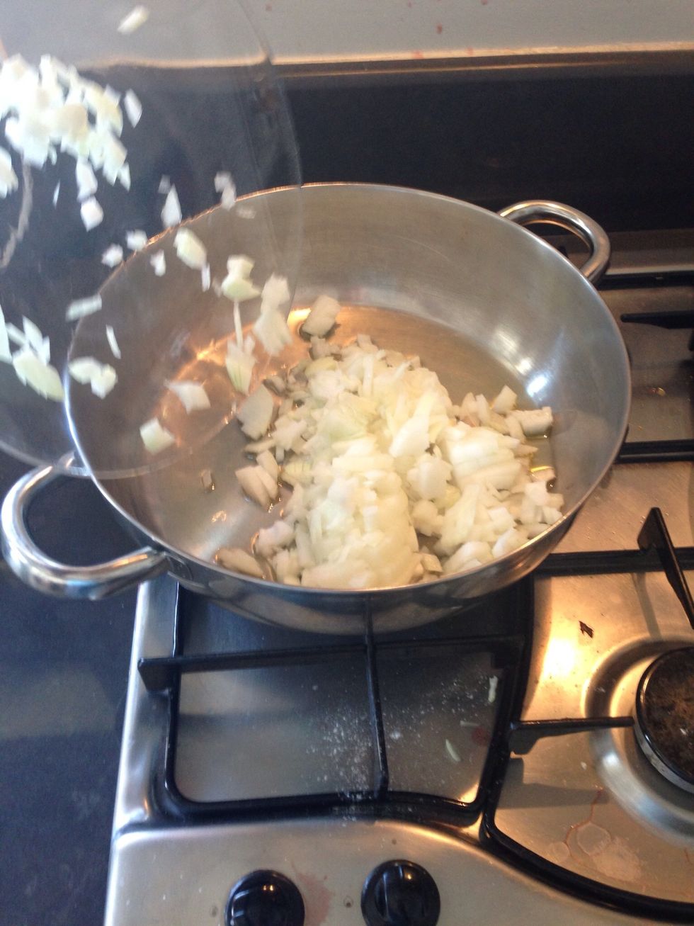 Fry the onions until softened and clear