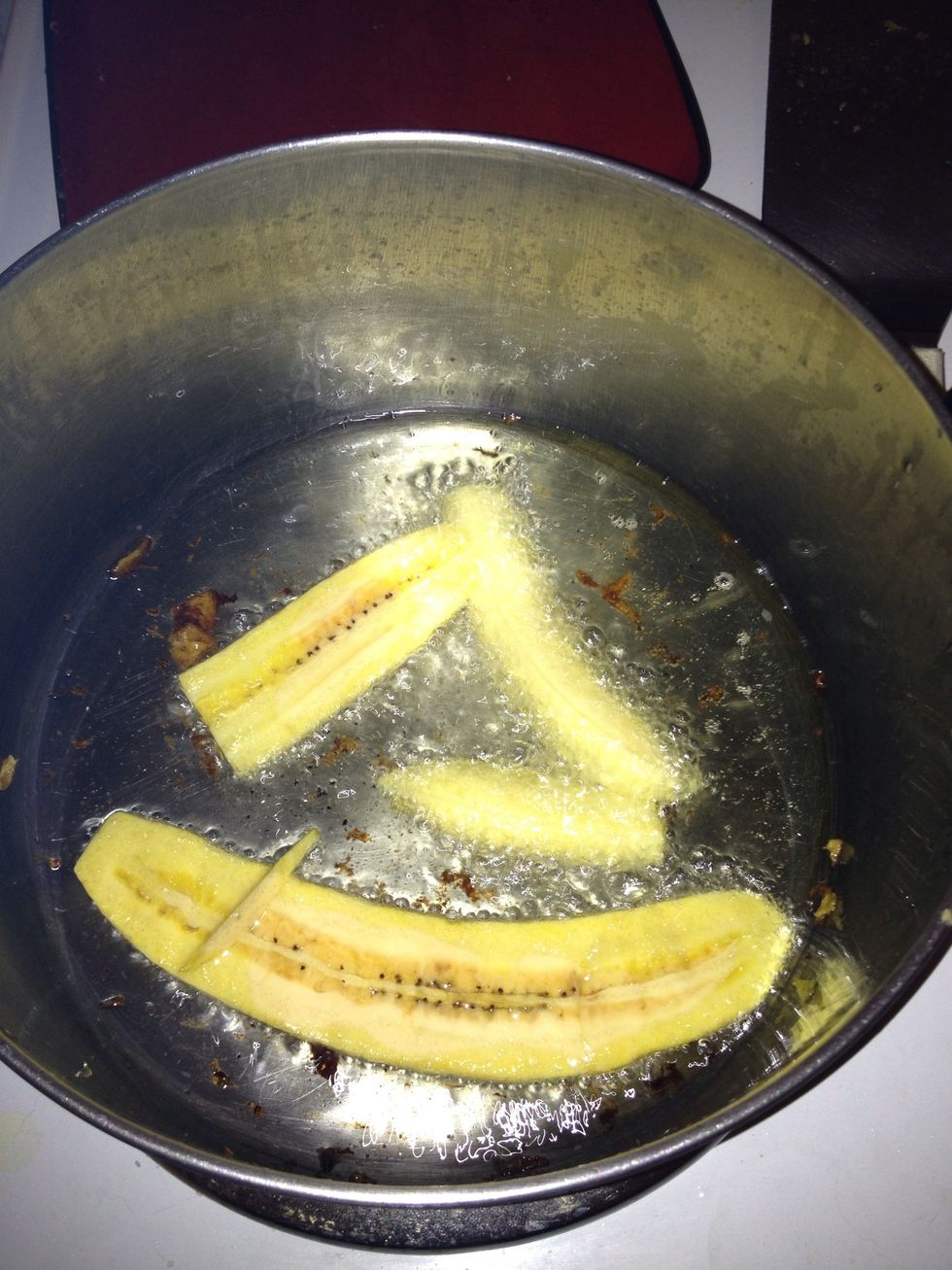 Fry the plantains little by little you don't want to over crowd the pan or they wont cook properly