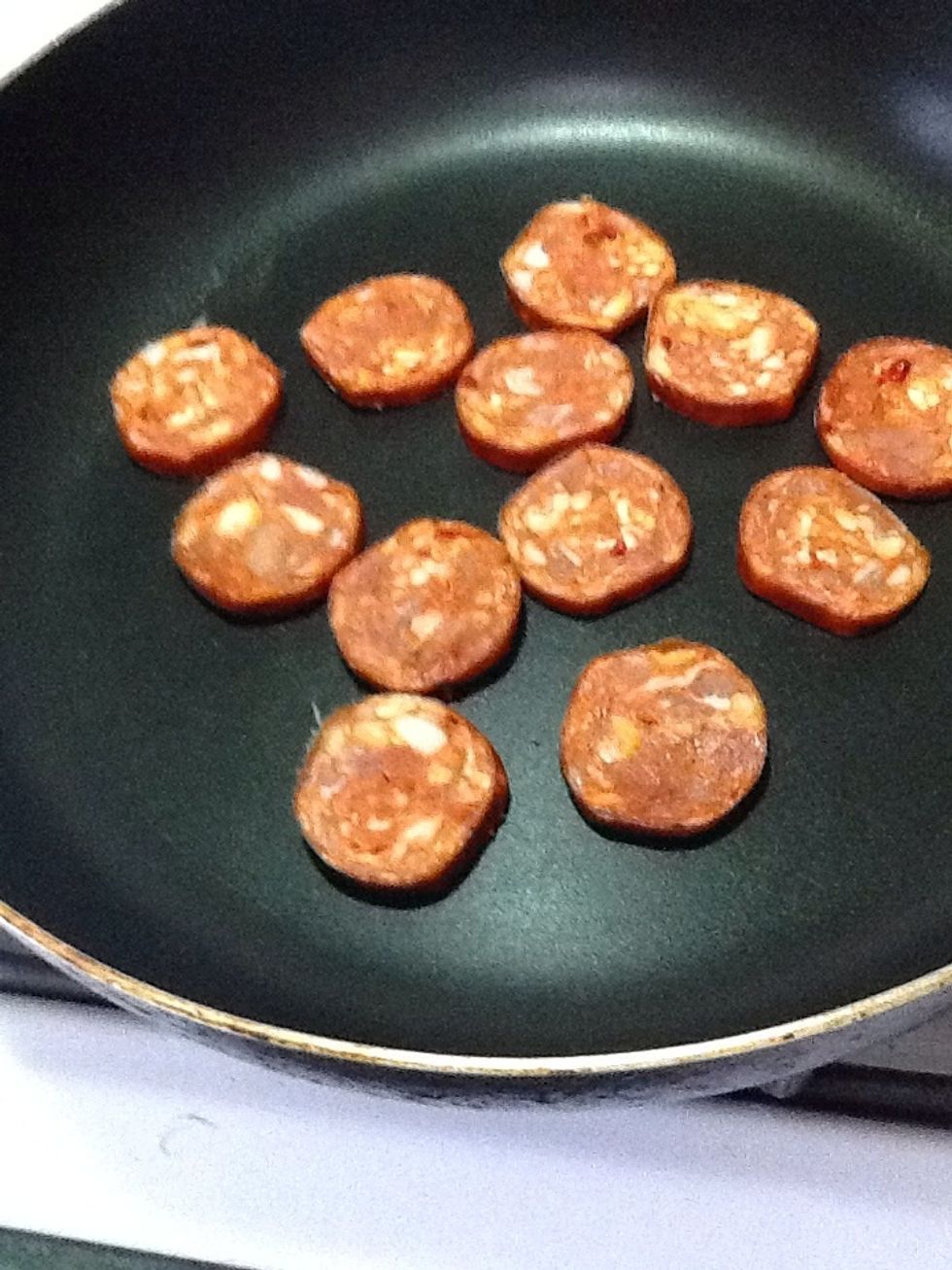 Fry the Portuguese sausages or any other kind you like