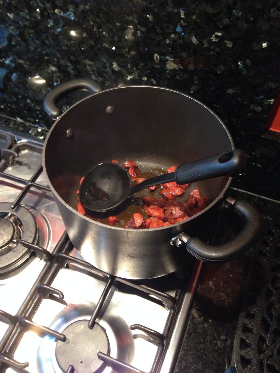 Fry until chorizo turns crispy