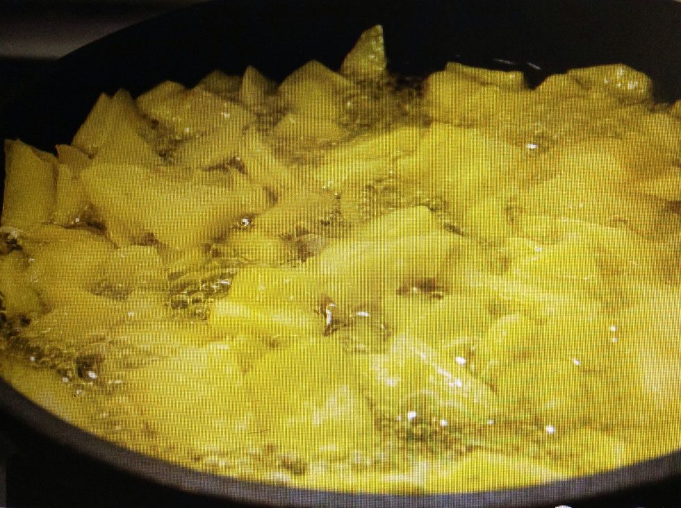 Fry until they become soft. Add the onion
