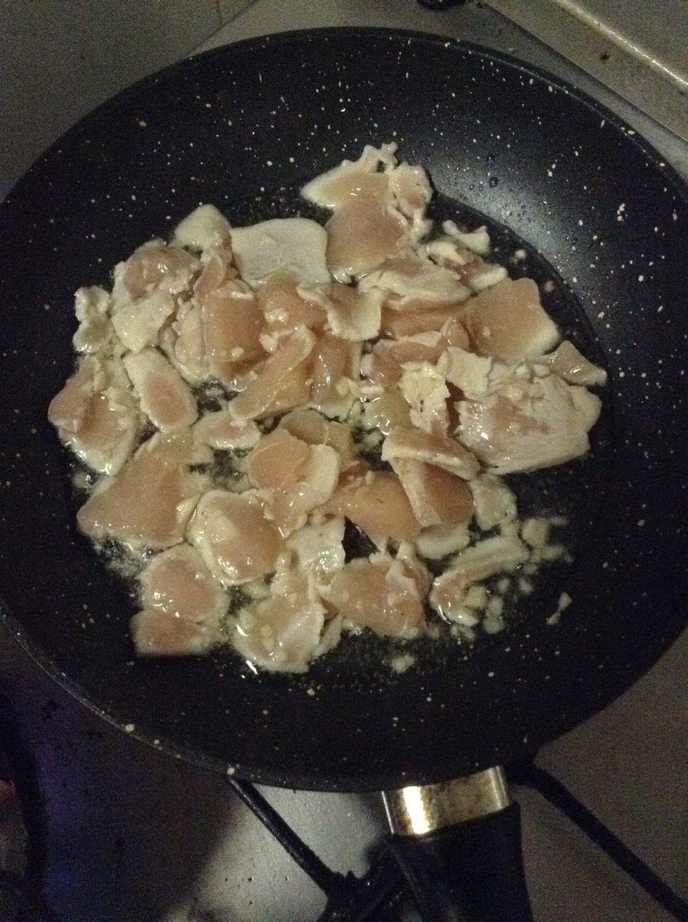 Fry your chicken with garlic nicely chopped