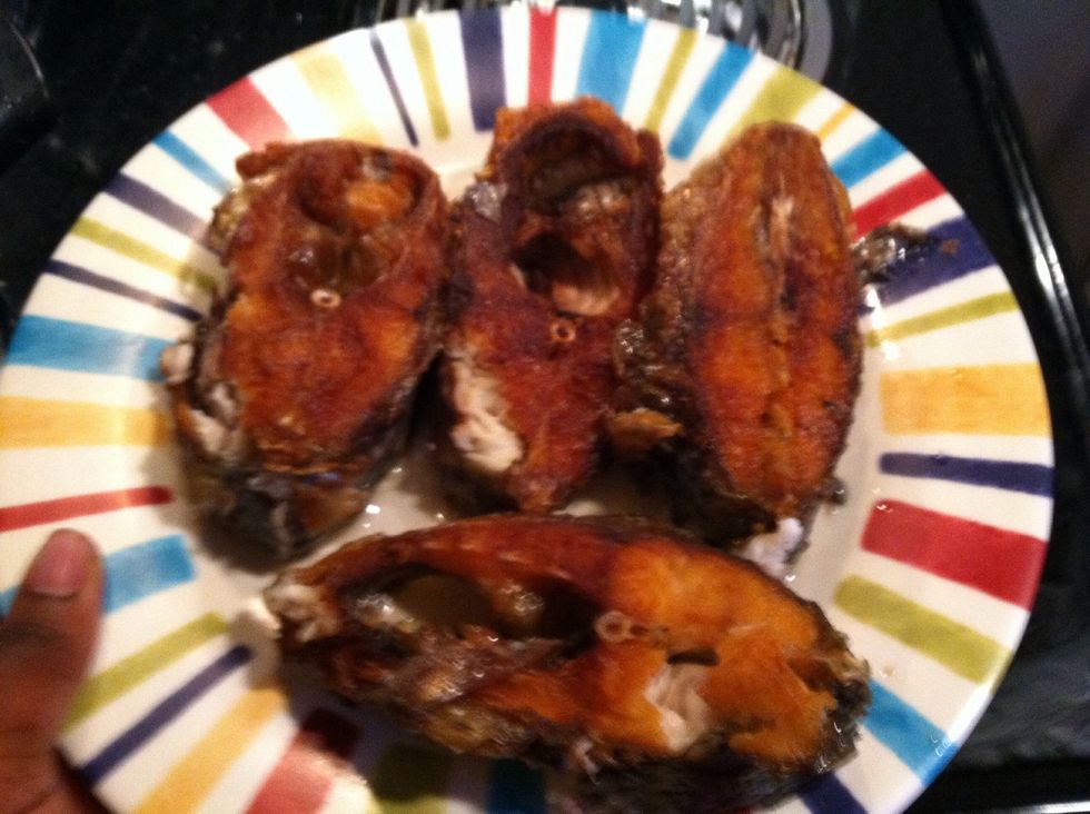 Fry your fish first, don't waste the used oil keep it for the next step