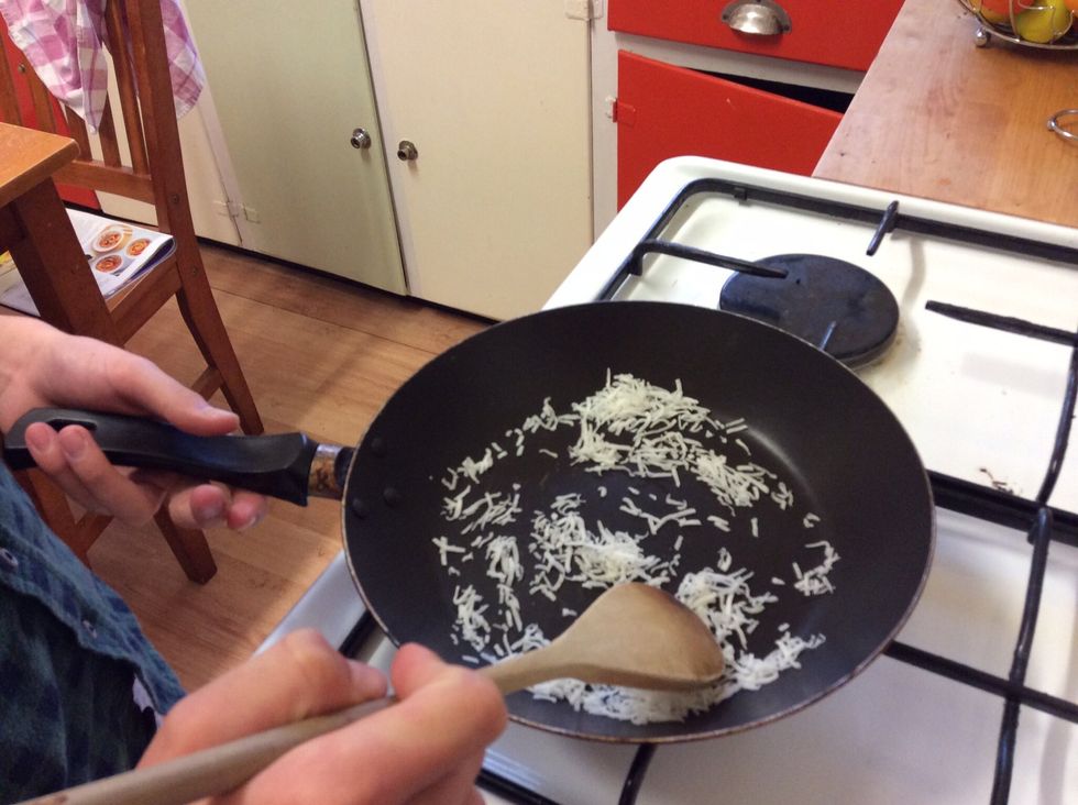 Frying the coconut