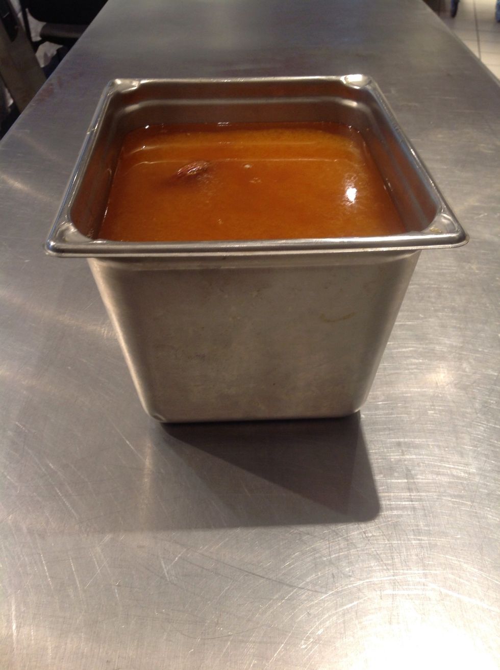 Fully captured rendered fat from all thirty two chickens easy to transfer to refrigerator to chill into solid state for use as cooking fat or for simple disposal