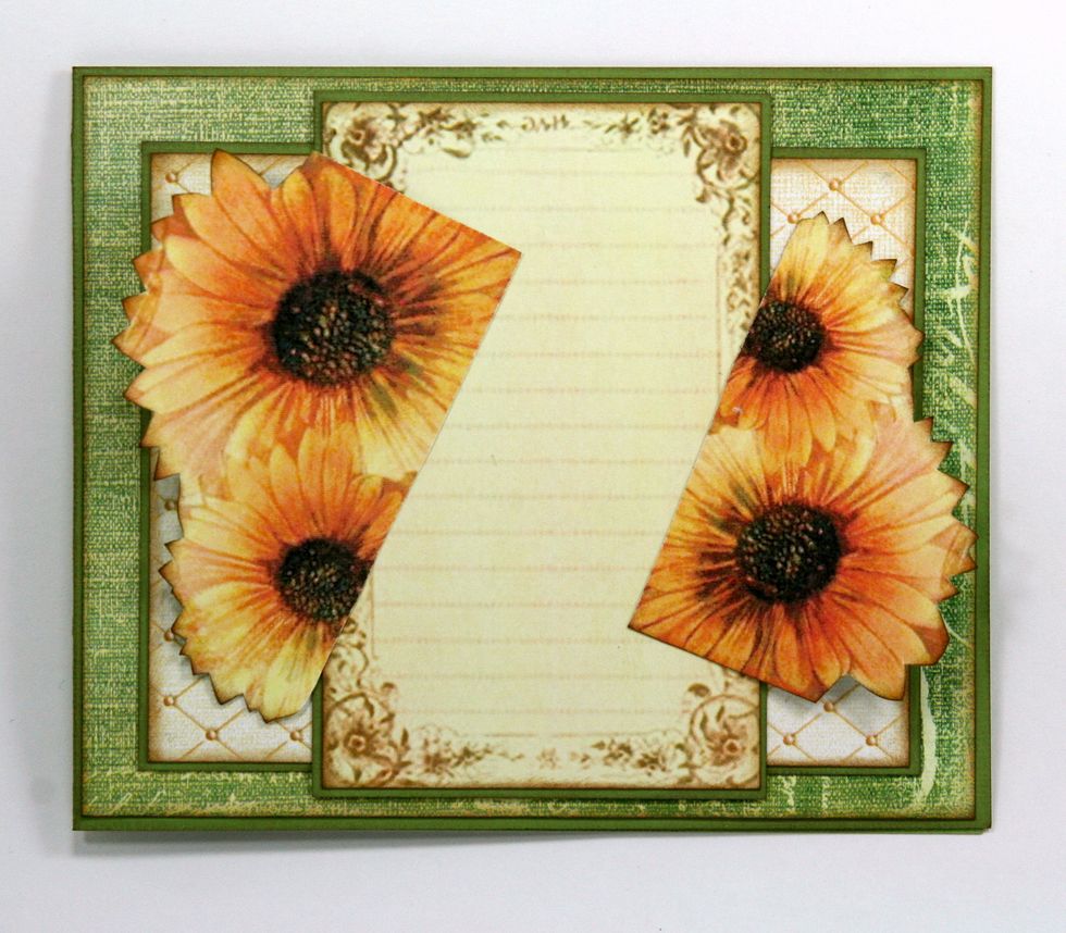 Fussy cut 2 large flower images from Crafty Secrets Digital Scraps Garden Scraps. Ink well and adhere to card.